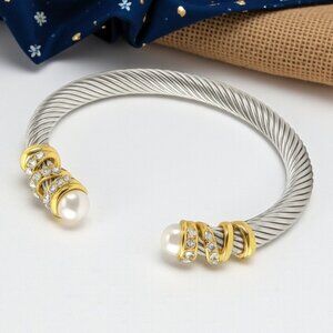 🆕️Vintage Elegant Cuff Bracelet Gold Plated Cable Stainless Steel Bangle